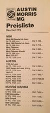 MGB Preisliste 1972